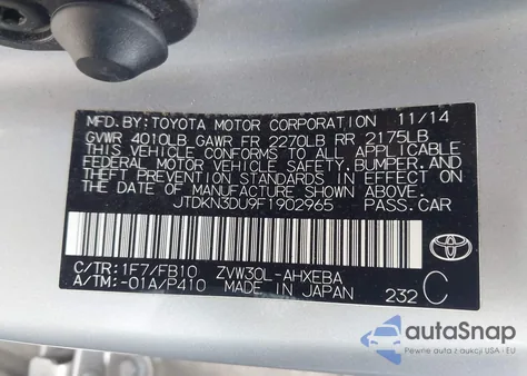 2015 Toyota Prius Two z USA, uszkodzony, nr VIN JTDKN3DU9F1902965